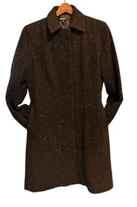 Vintage Donna Karan Long Tweed Coat Women Sz 8 Dark Brown Buttons Tailored Look - Picture 1 of 10