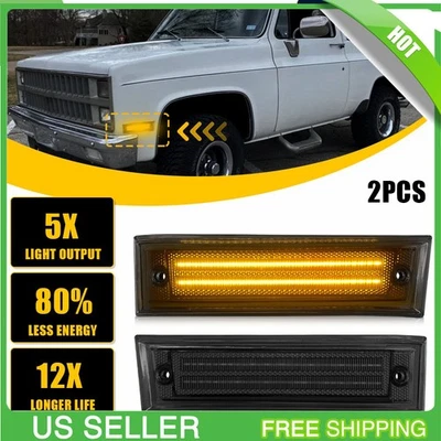 2X For Chevrolet GMC Suburban 1981-1991 Amber LED Front Bumper Side Marker Light - Image 1 of 4