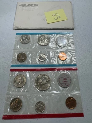 (1) 1963  US MINT SILVER P & D Set,  in all OGP,   w/ 90%  SILVER COINS,   SET 8 - Image 1 of 4