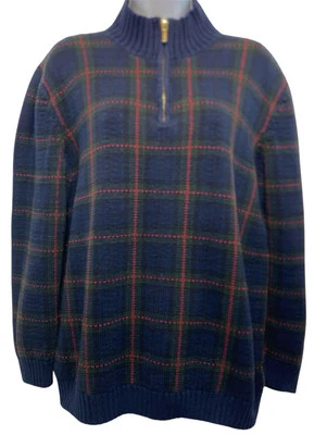 Suéter Lauren Ralph Lauren Mujer Talla Grande 1/4 Cremallera Azul Marino Rojo Verde Tartán Cuadros Foto 1 de 4