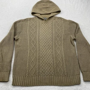 LL Bean Signature Mens Large Cable Knit Fisherman Sweater Hoodie Linen Cotton - Picture 1 of 10
