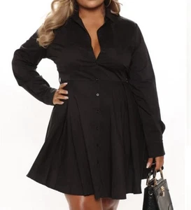 Moda Nova Talla 1X Negro Abotonado Manga Larga Cuello Popelina Camisa Vestido Nuevo con Etiquetas - Imagen 1 de 7