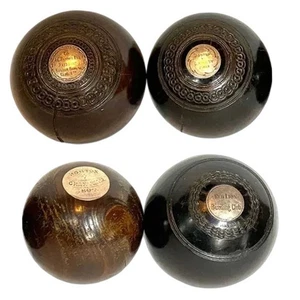 4 bolas de césped antiguas escocesas Thomas Taylor y inglesas Lignum Vitae c. 1900 - Imagen 1 de 16