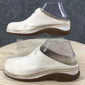 Clarks Schuhe Damen 8,5 M Freizeit Komfort Slipper Pantoletten Clogs weiß Canvas Keilabsatz - Bild 1 von 11