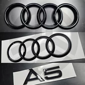 JUEGO PARRILLA/BOTA AUDI A5 2017-2019 NEGRO BRILLANTE INSIGNIAS - Imagen 1 de 1