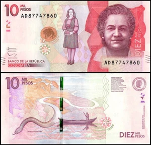 COLOMBIA 10,000 PESOS 2016 UNC RANA ARBORICOLA,ANTROPOLOGA AND  VIRGINIA GUTIERR - Picture 1 of 1