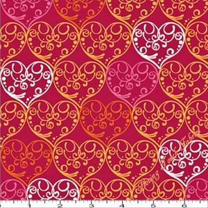 QT "LOVE BUGS" 24240-R VALENTINE'S SCROLLED HEARTS FABRIC PRICED @ 1/2 YD - Picture 1 of 1