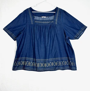 Top River & Rose para mujer cambray talla 3X azul denim escote cuadrado suroeste - Imagen 1 de 13