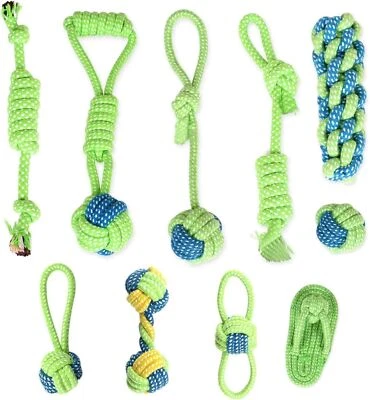 Set of 10 Dog Rope Toys Braided Rope Chew Play for Aggressive Chewers Cotton Toy - Image 1 of 4