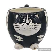Pier 1 Imports Coffee Tea Cup Mug Hand Painted Dolomite Chubby Cat Black White