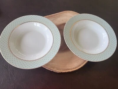 Bella Lux porcelain Light Blue Gold  ~ Set of 2 ~ Soup Bowls ~ 8.5” - Image 1 of 4