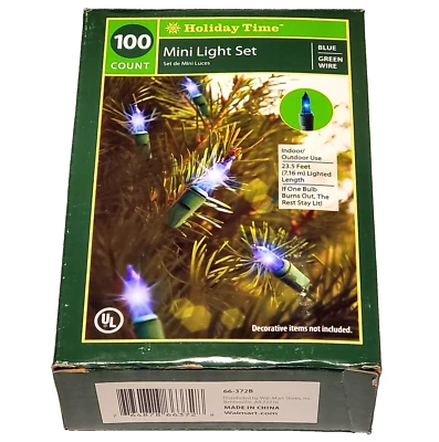 Mini bombilla de 23,5' cable verde Navidad interior/exterior de cadena azul para tiempo de vacaciones Foto 1 de 4