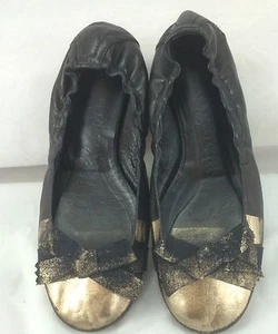 PEDRO GARCIA SCHWARZE BALLERINAS MIT SCHLEIFE ELASTISCH SPANIEN METALLIC GUMMISOHLE GR. 37 - Bild 1 von 5