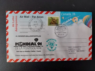 Österreich-Kanada, 44. Sonderballonpost Mondial 1991, ProJuventute - Bild 1 von 2