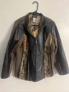 Koos Of Course Womens Black Leather Jacket Animal Print Large - Picture 1 of 5