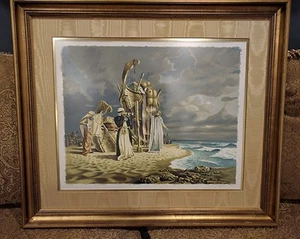 MCM Abstract Lithograph Limited Edition 93/200 Oriental Scene Framed 28"x 33" - Picture 1 of 9
