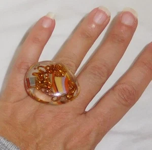 Sobral Atelie Chain & Mosaic Inclusion Funky Artist Made Ring Size 6.75 - Picture 1 of 11