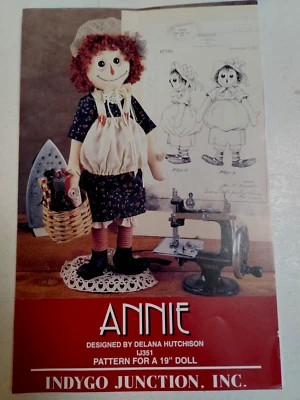 Annie Rag Fabric Doll 19" Soft Craft Sewing Pattern Indygo Junction IJ351 UC - Image 1 of 4