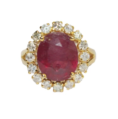 1.03ct Diamante Redondo Natural Rubí 18K Oro Amarillo Aniversario Alianza - Imagen 1 de 4