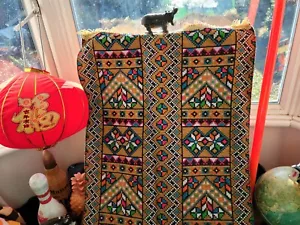 Tappeto azteco vintage 'oro' tessuto Ikat fatto a mano lana kilim grande colori vivaci - Foto 1 di 15
