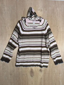 NSI hooded sweater womens size 22/24w v-neck long sleeve striped crochet - Picture 1 of 10