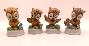 Juego de 4 estatuillas vintage de búho bisque hechas en Taiwán decoración de animales de bosque de 3" - Imagen 1 de 9