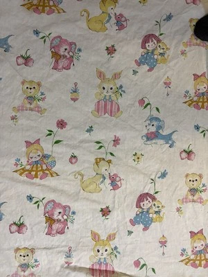 Vtg Rare Spring Animals Dolls Cotton fabric panel - Image 1 of 2