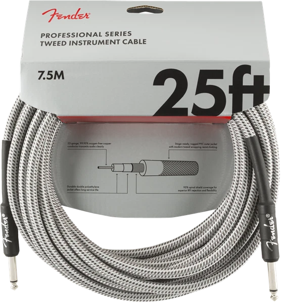 Cable de Instrumento Fender Serie Profesional, Tweed Blanco - 25 Pies Foto 1 de 2