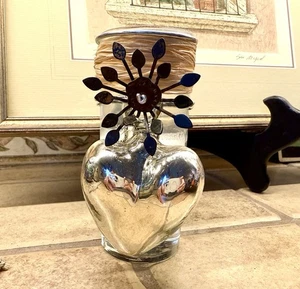 Jan Barboglio Adelita House Blessing Mercury Glass Heart w Iron Flower Candle - Picture 1 of 6