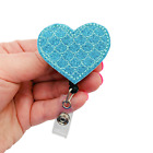 Mermaid Scale Heart Badge Reel Holder Clip Glitter Name Tag ID Pull Charm Cover 