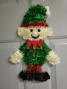Merry Christmas Elf Door Wall Mantel Hanging Tinsel Shinny - Picture 1 of 7