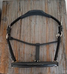Black Padded Patent Piping Fancy Stitched Leather Horse Sized Halter - Picture 1 of 6