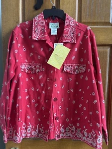 New QUACKER FACTORY Women's RED Bandana Paisley Print SEQUIN Jacket Size LARGE! - Picture 1 of 5