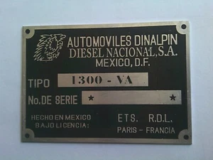 Placa de identificación Renault Alpine placa de identificación A110 A 110 s97 Dinalpin 1300 México - Imagen 1 de 1
