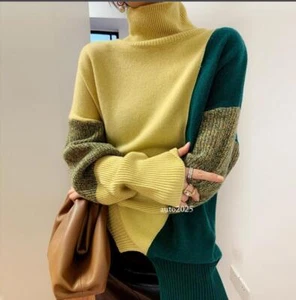 Damenmode Rollkragen Farbnähte Lose Pullover Pulli BET - Bild 1 von 27