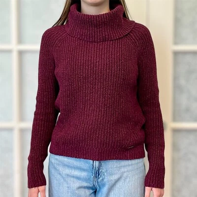 Hollister Size Small Cowl Neck Cable Knit Sweater Plum Long Sleeves Cozy - Image 1 of 4