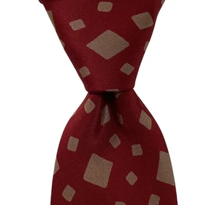 GIANNI VERSACE Mens VINTAGE Silk Necktie SPAIN Luxury Geometric Burgundy/Tan EUC - Picture 1 of 3