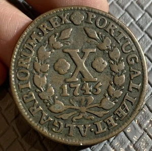 1745 PORTUGAL 10 REIS COPPER COIN, XF - Picture 1 of 4