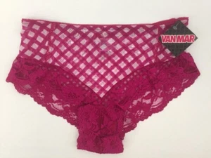 Lace Hipster Panty Underwear Pink Women Regular Size L/7 Cotton Liner Checker - Picture 1 of 11
