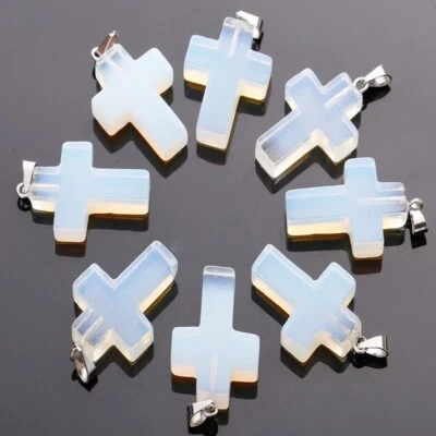 Venta al por mayor opalita cruz piedra colgantes dijes para joyería marca collar Foto 1 de 2