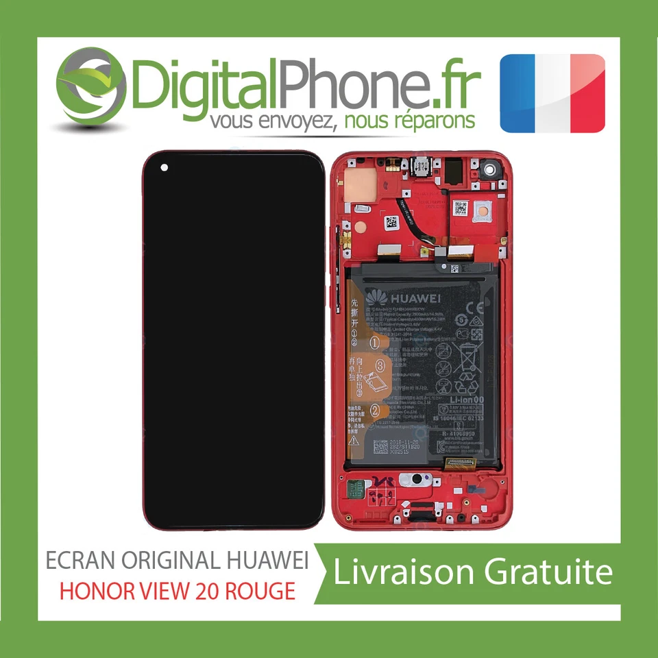 ECRAN LCD ORIGINAL HUAWEI HONOR VIEW 20 (PCT-L29) ROUGE (02352JKR) --TVA-- - Photo 1/1