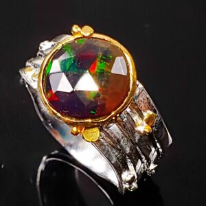 Handmade Heated Black Opal Ring Silver 925 Sterling  Size 8 /R225849