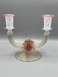 Candelabro Barovier & Toso Murano Bianco Laticino Macchie Oro Rosa Ricciolo - Foto 1 di 13