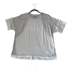 Nike Womens Activewear Top Size M White Grey Sheer Mesh Panel Drawstring Logo - Picture 1 of 17
