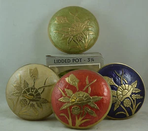 1 X SOLID INDIAN BRASSWARE ENAMELLED LIDDED POT RC4336 10D - Picture 1 of 5
