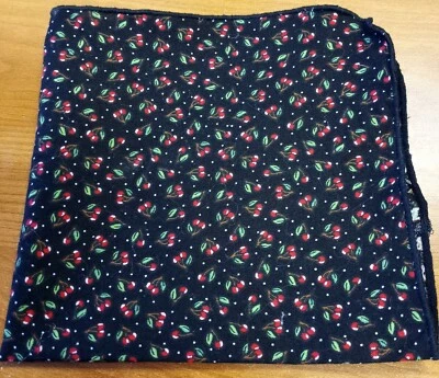 8 Black Cotton Fabric Cloth Linen Napkins w/ Cherry Print - Handmade - Image 1 of 4