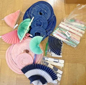 71 pc lot EUC paper party shower decoration lanterns fans blue pink & mint green - Picture 1 of 11