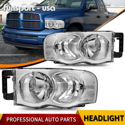 Headlights For 2002-2005 Dodge Ram 1500 2500 3500 Chrome Housing Headlamps Pair - Image 1 of 4