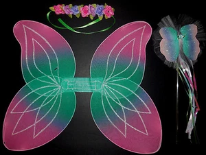 Dressup Feenflügel, Zauberstab und Blumen Kopfschmuck Zubehör Kind Neu im Paket - Bild 1 von 5