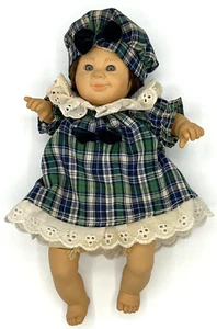 Vintage Gi-Go Sitzsack Kinder My Pals Mädchen Baby Puppe blau grün kariert Kleid Haube - Bild 1 von 11